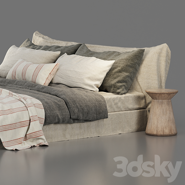 Zara Home Linen Bedding and Cozy Bed 3DSMax File - thumbnail 4