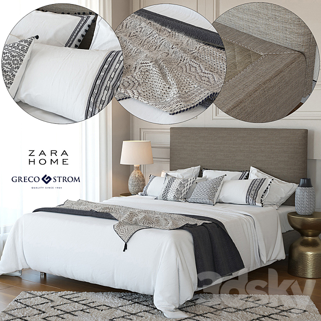 Zara Home Linen Collection Bedding + Greco Strom Bed # 7 3DSMax File - thumbnail 1