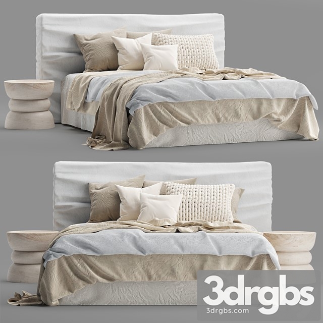 Zulu upholstered bed white 2 3dsmax Download - thumbnail 1