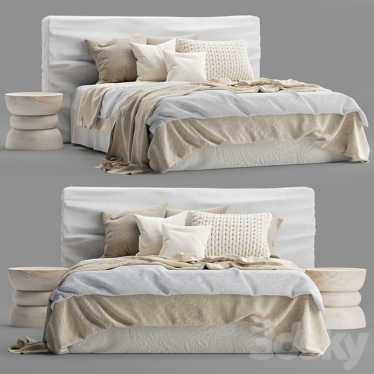 Zulu Upholstered Bed White 3DS Max - thumbnail 1