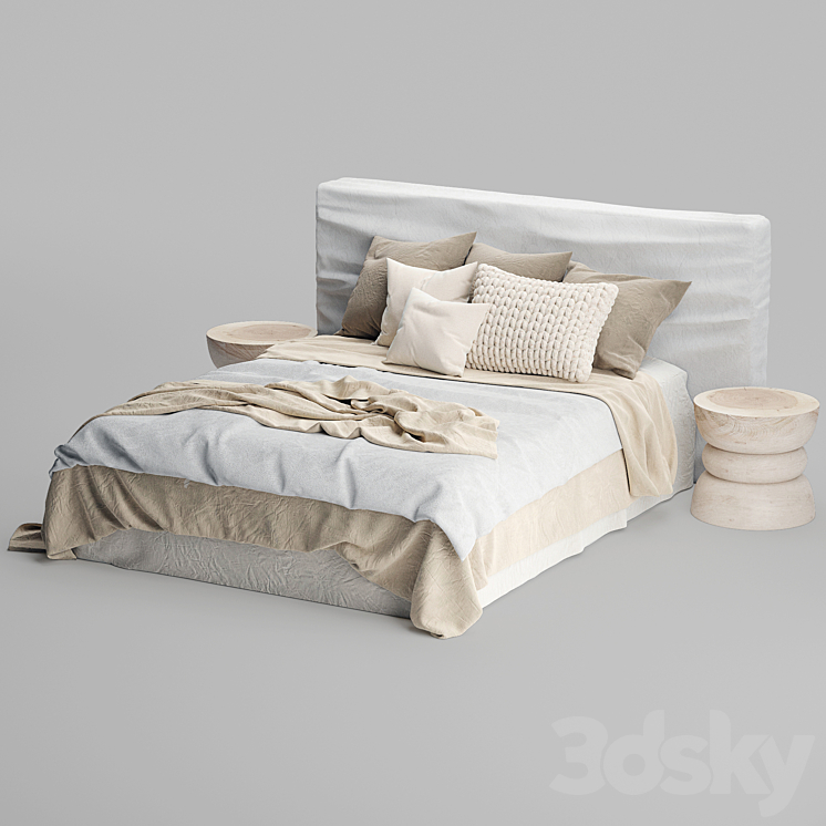 Zulu Upholstered Bed White 3DS Max - thumbnail 2