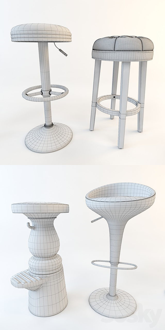 A set of bar stools (4 pcs.) Part 1 3DSMax File - thumbnail 3