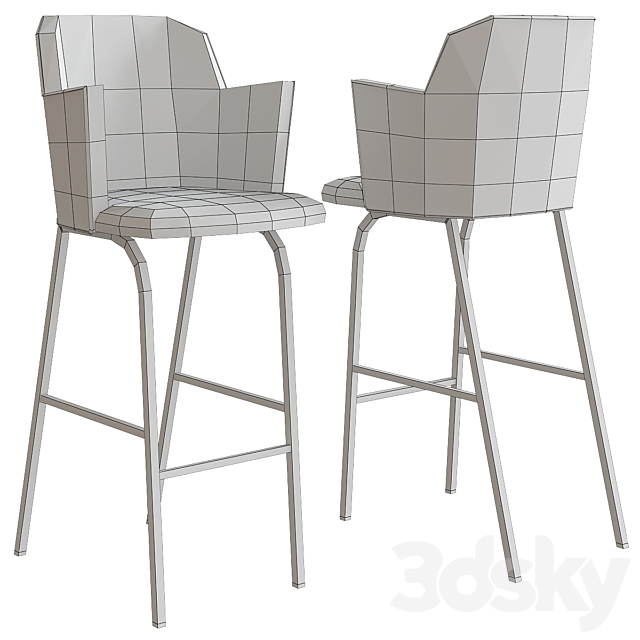 Aleta Stool with High Back 3DS Max Model - thumbnail 2