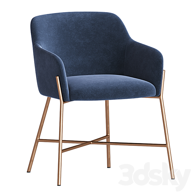 Ana Velvet Arm Dining Chair 3DS Max Model - thumbnail 2