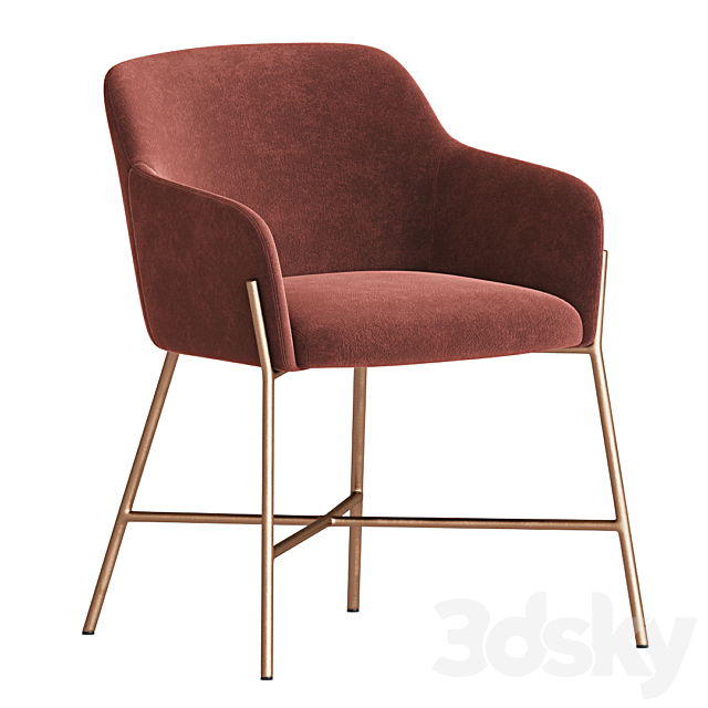 Ana Velvet Arm Dining Chair 3DS Max Model - thumbnail 3