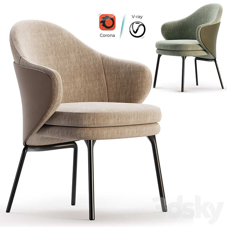 ANGIE Easy chair By Minotti 3DS Max Model - thumbnail 1