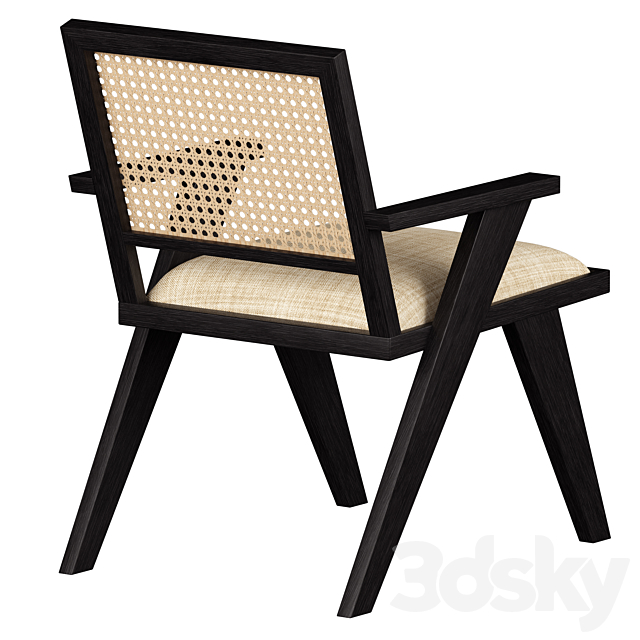 Annette Black Upholstered cane dining chair 3DS Max Model - thumbnail 2