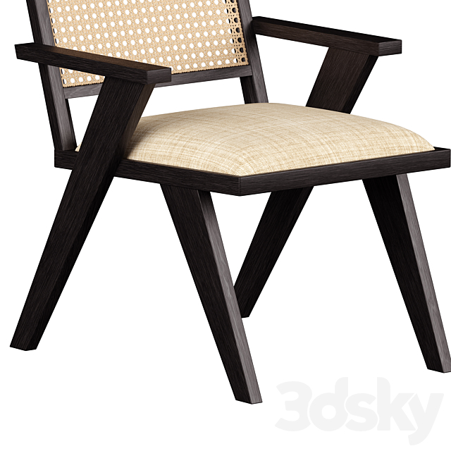 Annette Black Upholstered cane dining chair 3DS Max Model - thumbnail 4