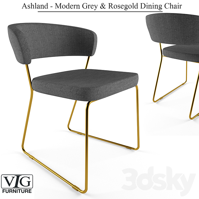 Ashland – Modern Gray & Rosegold Dining Chair 3DSMax File - thumbnail 1