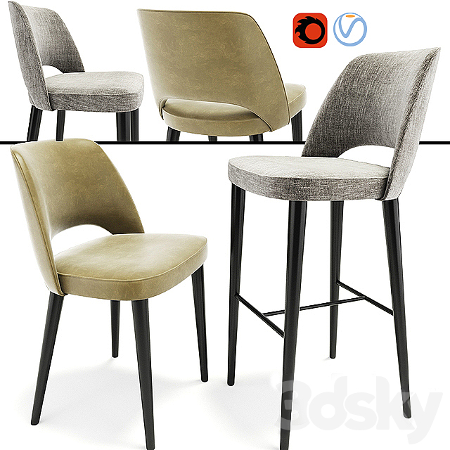 Astor Dining Chair And Bar Stool 3DSMax File - thumbnail 1