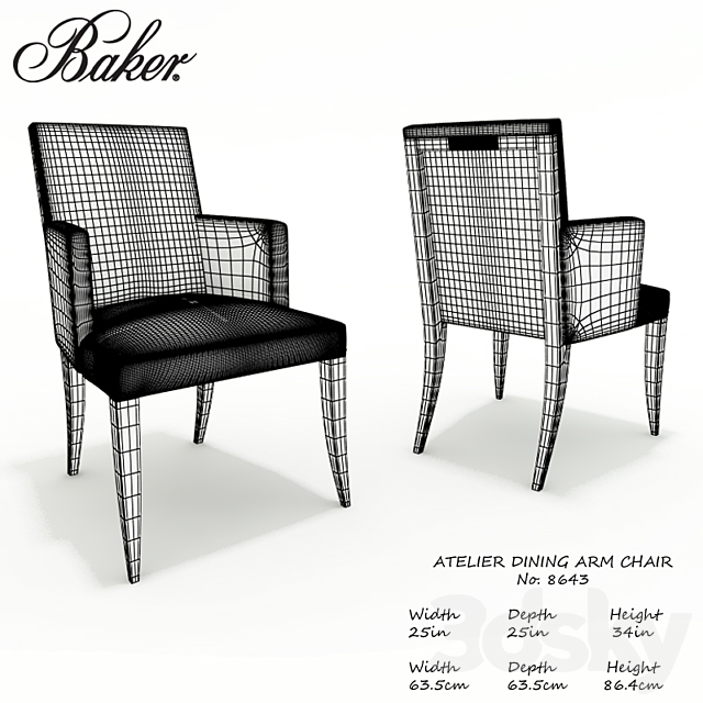 Baker Atelier dining arm chair No.8643 3DSMax File - thumbnail 2