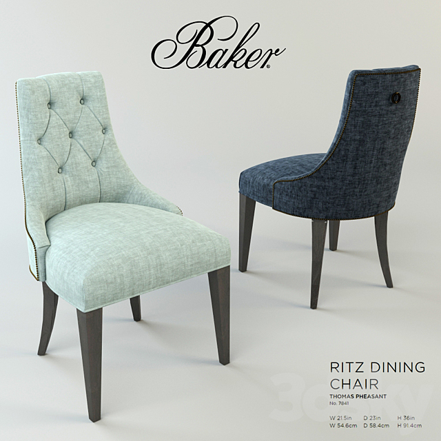 Baker Ritz Dinning Chair Armchair by Thomas Pheasant 3DSMax File - thumbnail 2