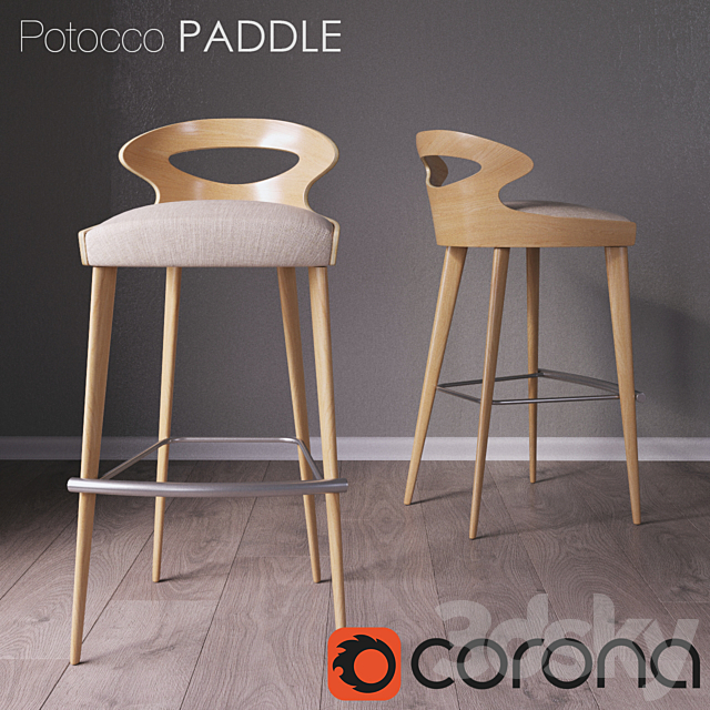 Bar chair Potocco PADDLE 3DS Max Model - thumbnail 1