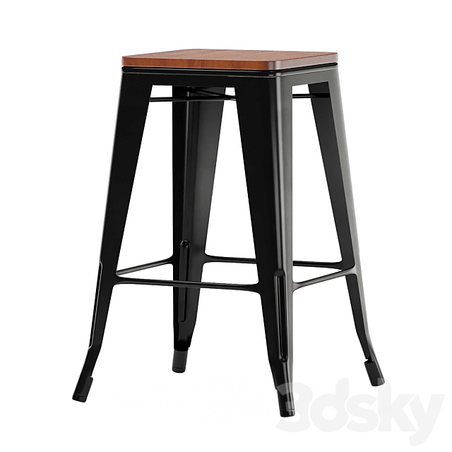 Bar chair Tolix wood 3DS Max Model - thumbnail 2