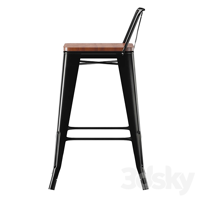 Bar chair Tolix wood 3DS Max Model - thumbnail 3