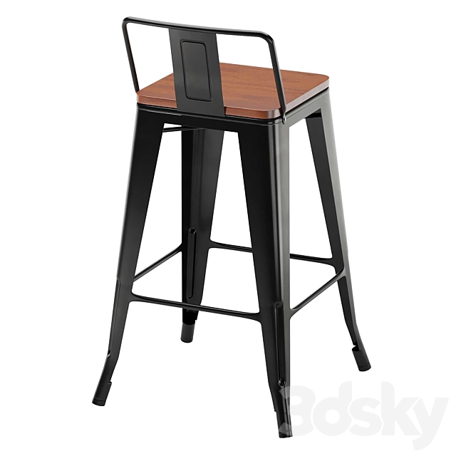 Bar chair Tolix wood 3DS Max Model - thumbnail 4