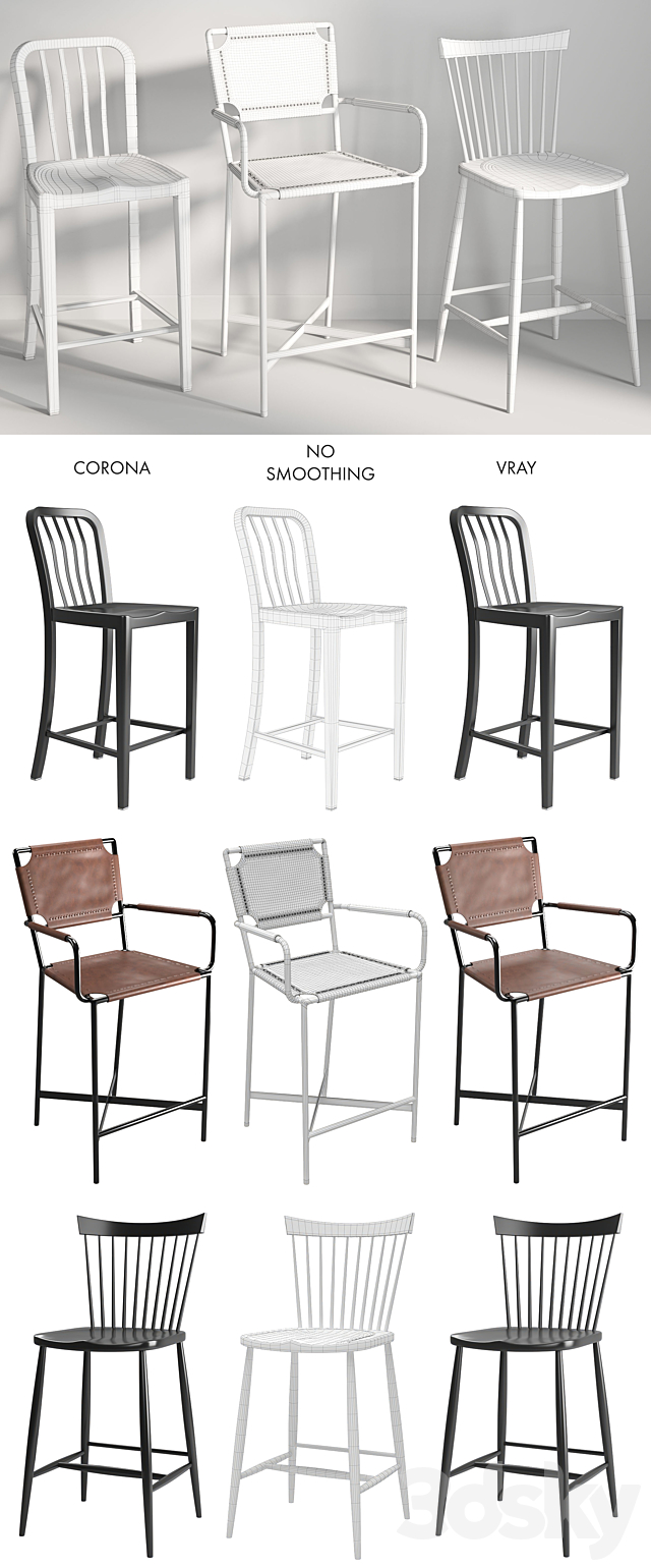 Bar Chairs 2 3DS Max Model - thumbnail 3