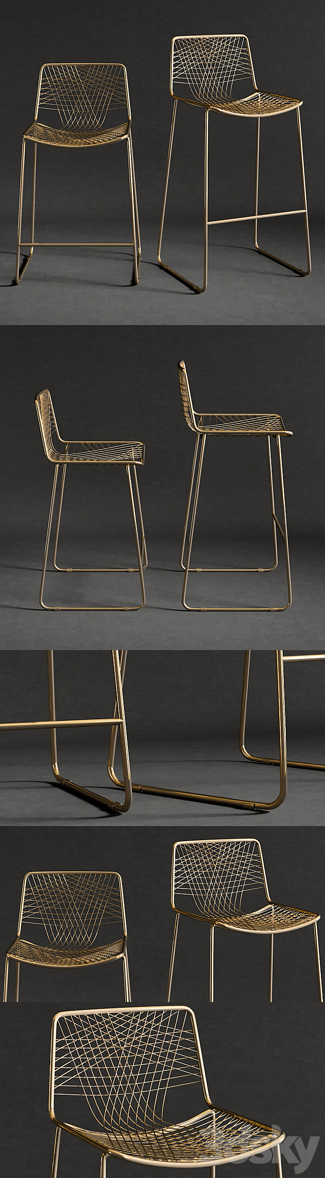 Bar stool alpha brass 3DSMax File - thumbnail 2