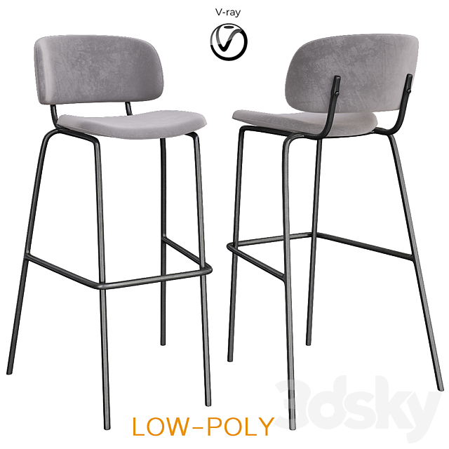 Bar stool Biarritz Bar Gray (low poly) 3ds Max - thumbnail 1