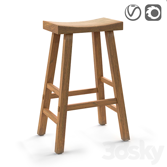 Bar stool from solid elm Asayo 3DSMax File - thumbnail 1