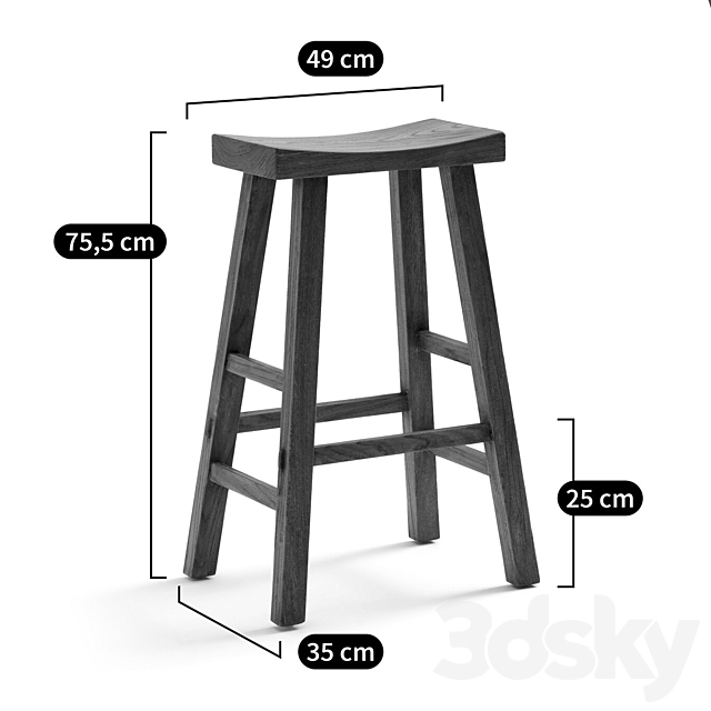 Bar stool from solid elm Asayo 3DSMax File - thumbnail 3