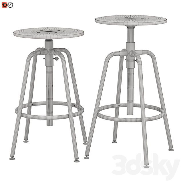 Bar stool IKEA KULLABERG 3DS Max Model - thumbnail 2