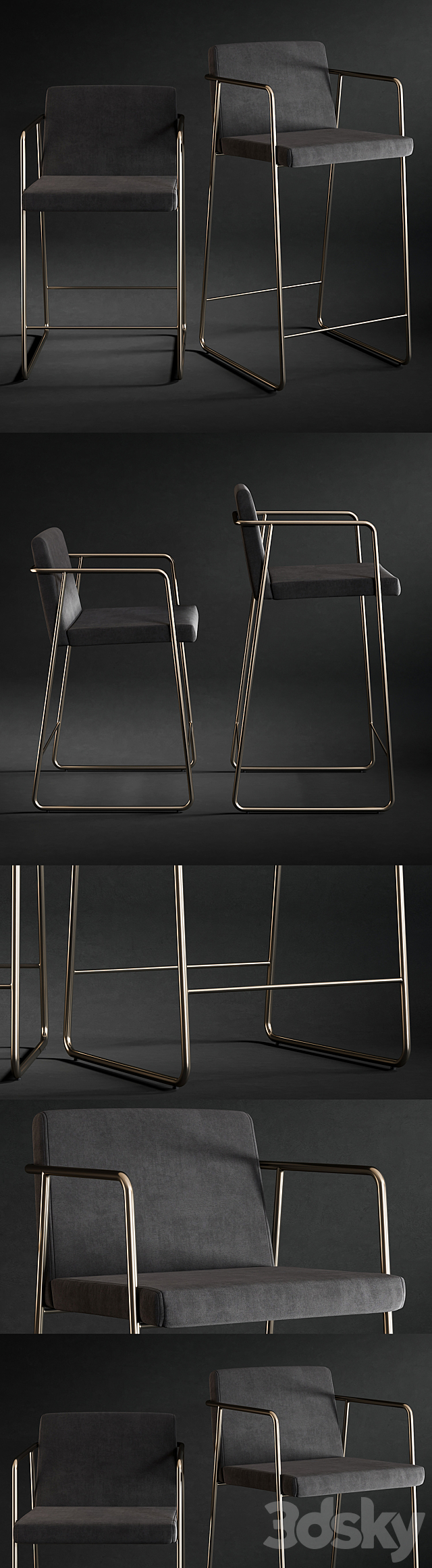 Bar stool rouka 3DS Max Model - thumbnail 2