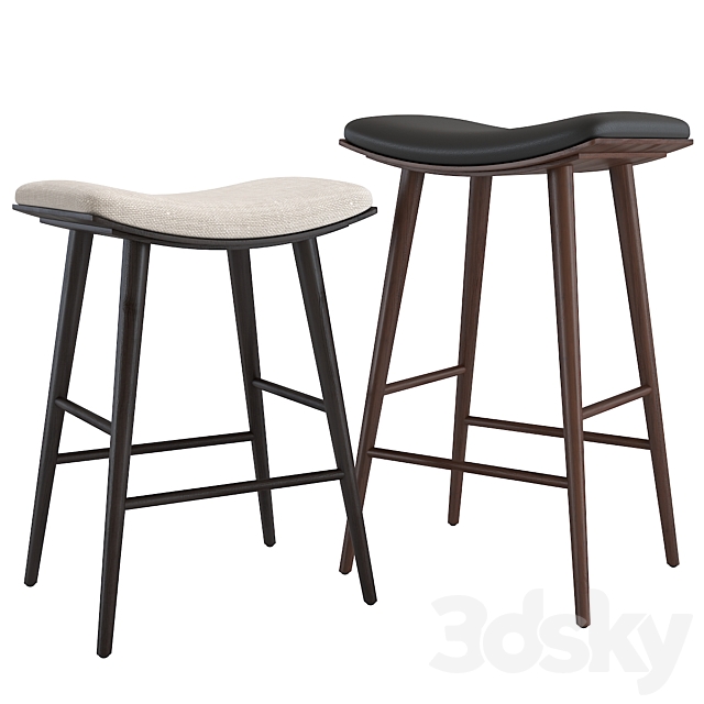 Bar stool West Elm Oak Wood Saddle Bar and Counter Stools 3ds Max - thumbnail 1