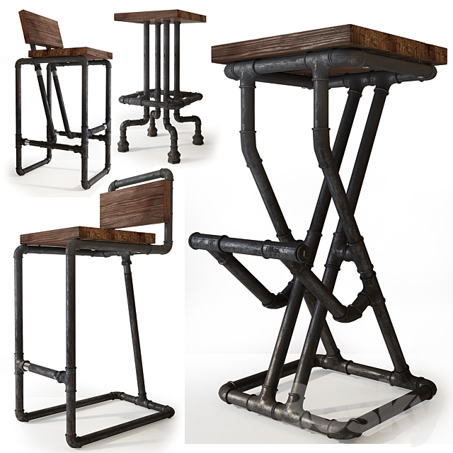 Bar stools from pipes. Uloft. 3DSMax File - thumbnail 1