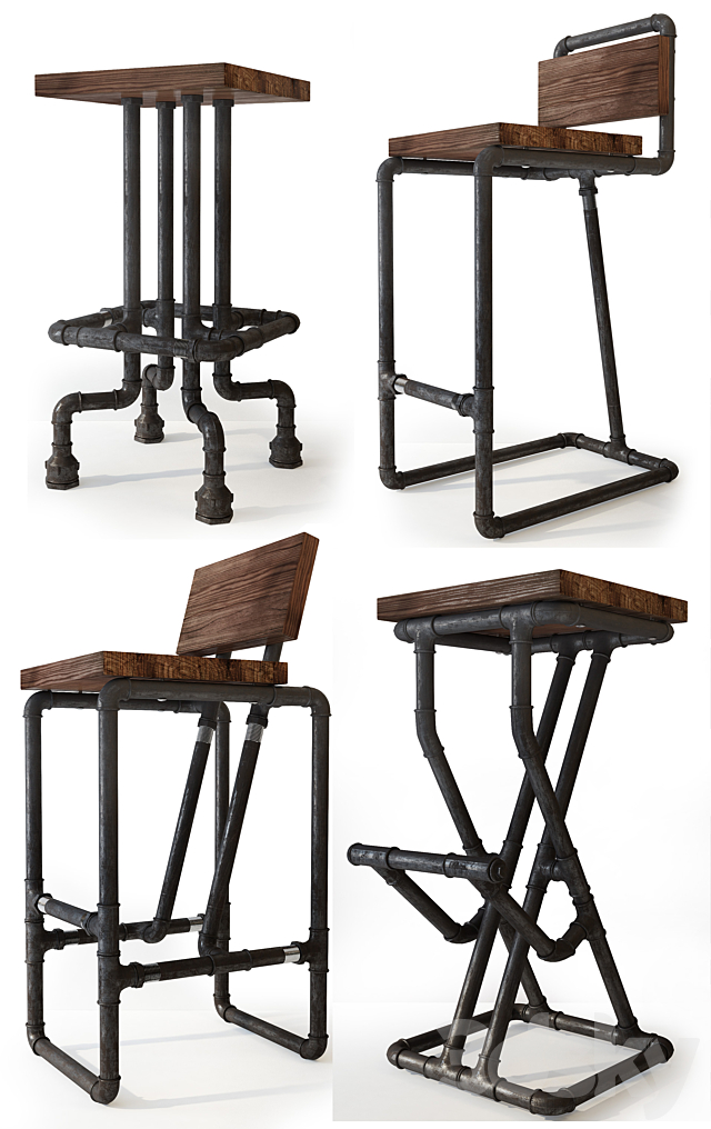 Bar stools from pipes. Uloft. 3DSMax File - thumbnail 2