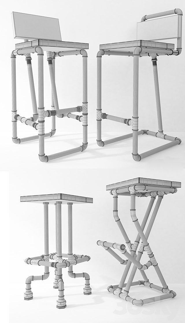 Bar stools from pipes. Uloft. 3DSMax File - thumbnail 3