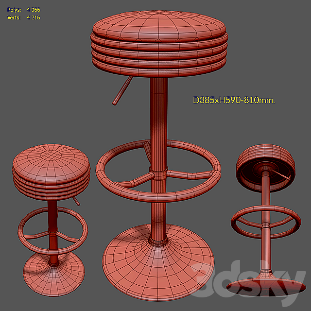 Barstool Constantino Detroit Bar stool 3DSMax File - thumbnail 2