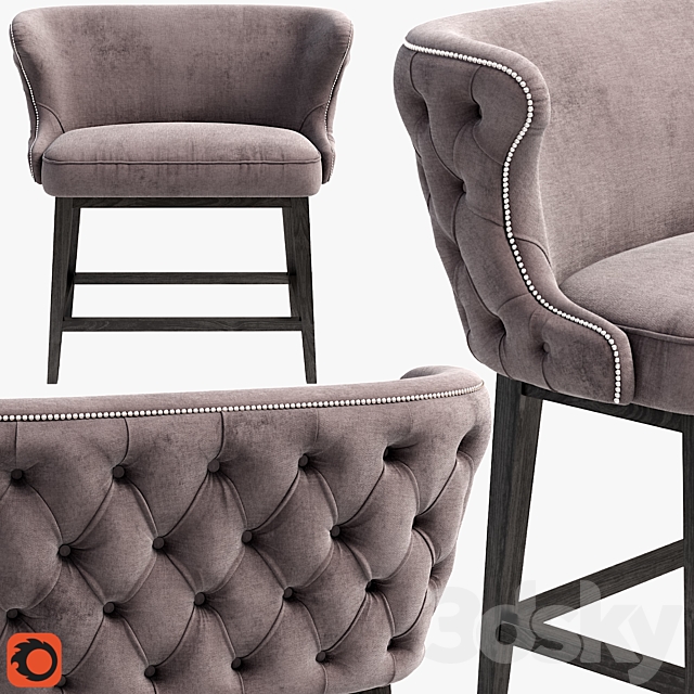 Belair Tufted Bar Stool Bench 3ds Max - thumbnail 1