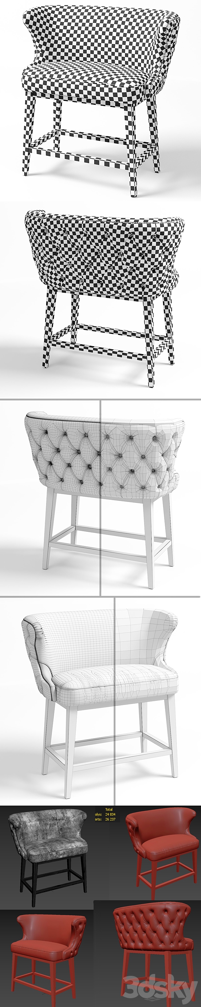 Belair Tufted Bar Stool Bench 3ds Max - thumbnail 3