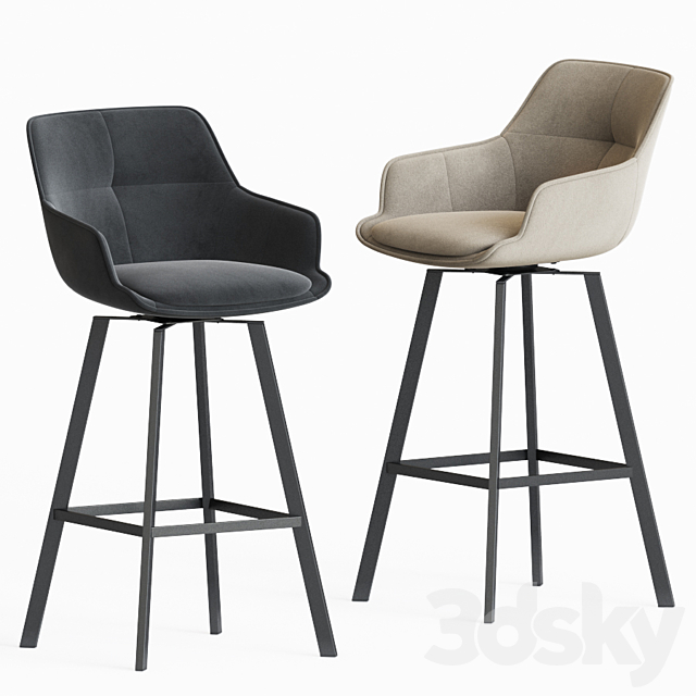 Black Krystoffer Velvet Swivel Bar Stools 3DSMax File - thumbnail 1