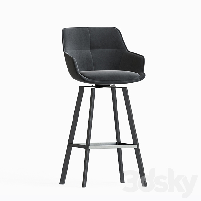 Black Krystoffer Velvet Swivel Bar Stools 3DSMax File - thumbnail 2