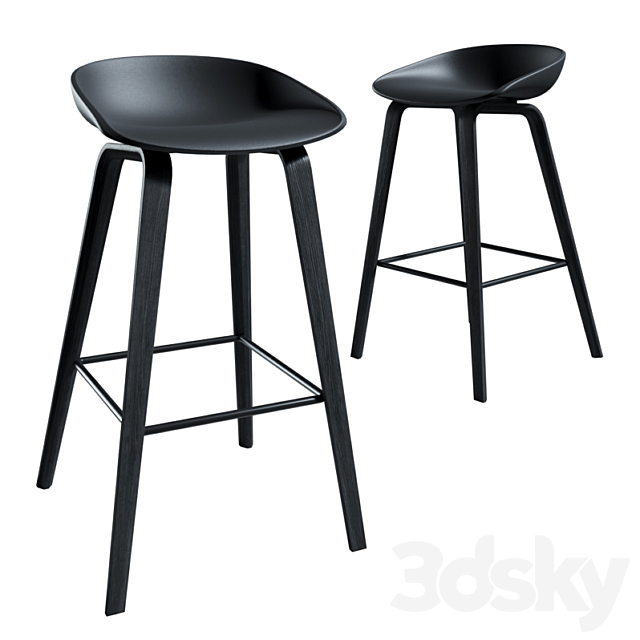 Black wooden bar stool 3DSMax File - thumbnail 1