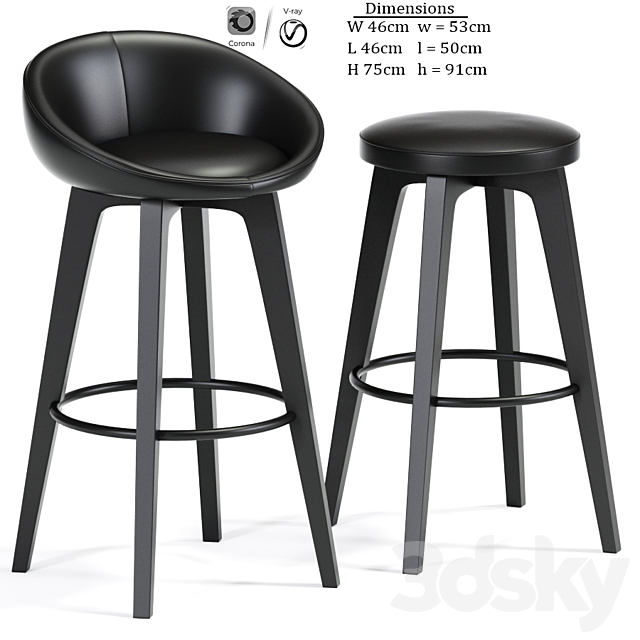 Bloom-Wa Bar Stool Set 3DS Max Model - thumbnail 2