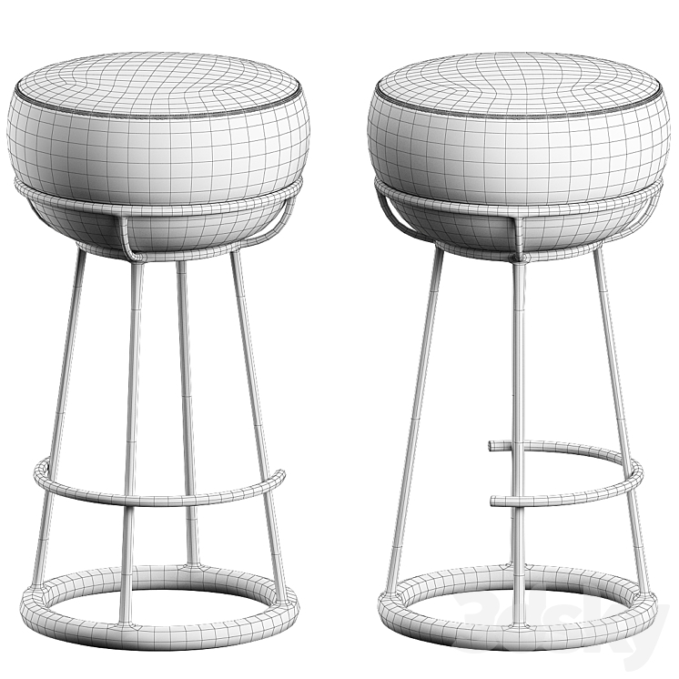 Brass Stool Bar Base Legs Stools 3DS Max Model - thumbnail 2