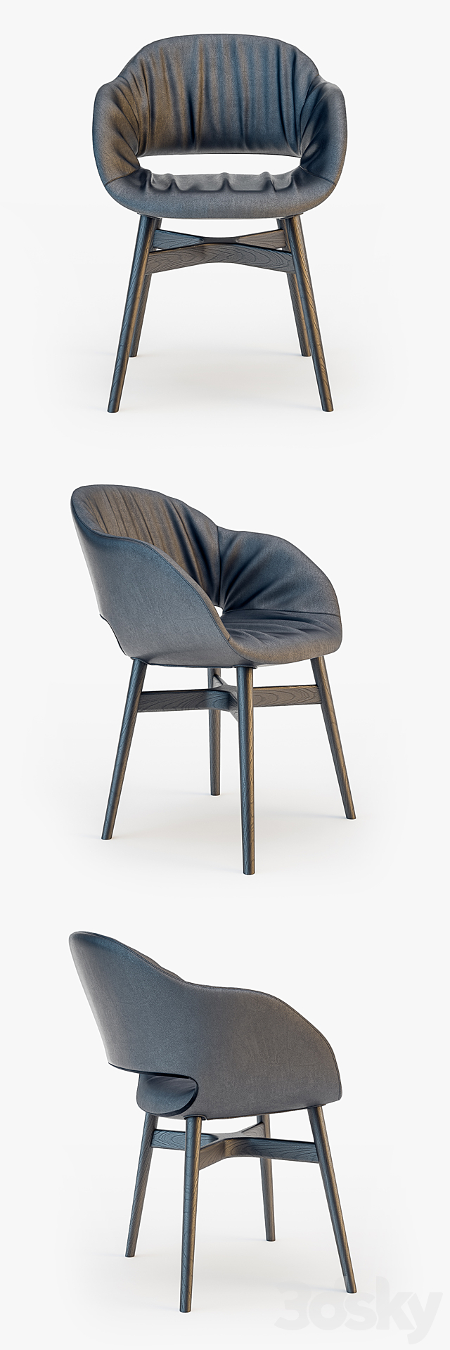 Busnelli chair charme with wooden base 3DS Max Model - thumbnail 2