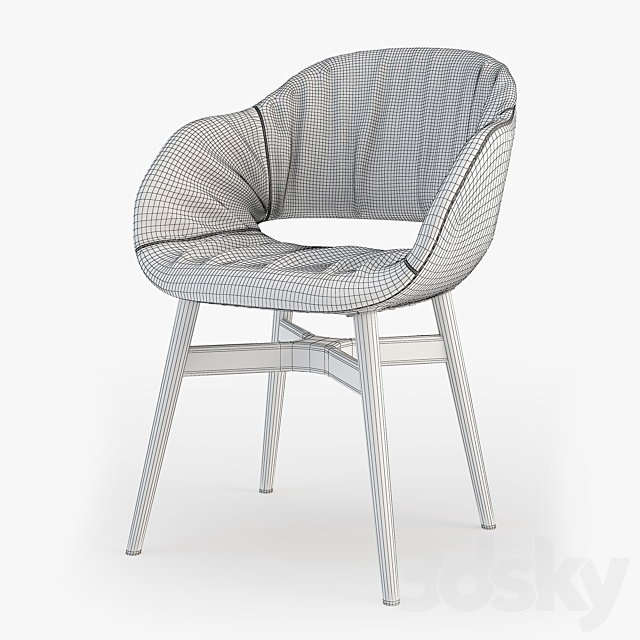 Busnelli chair charme with wooden base 3DS Max Model - thumbnail 3