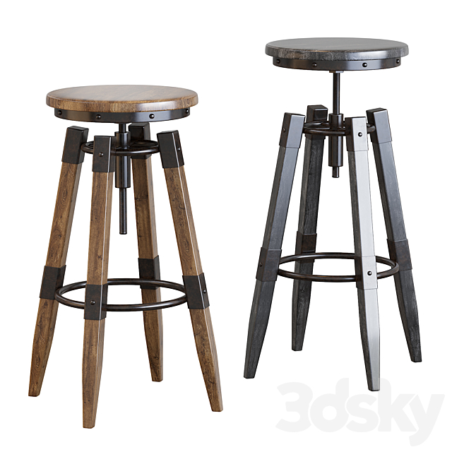 BY-lYJ Bar Stool Industrial Vintage Metal 3DSMax File - thumbnail 1