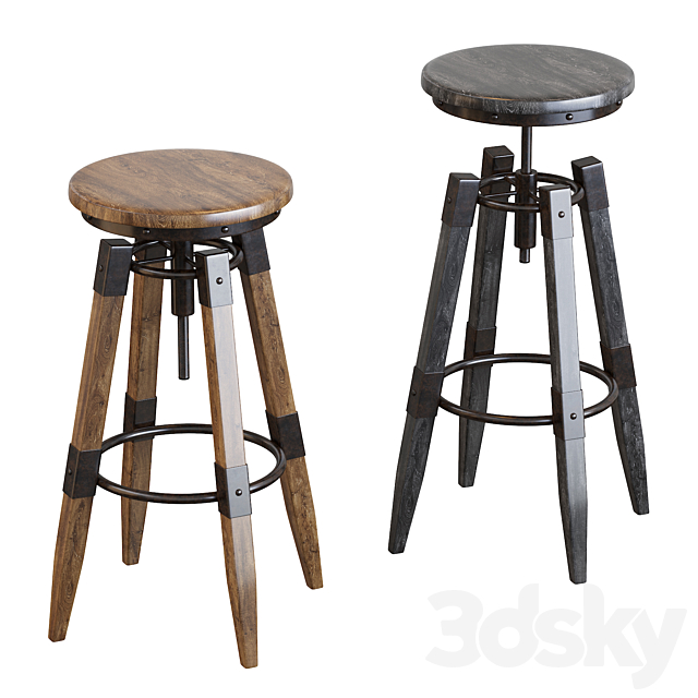 BY-lYJ Bar Stool Industrial Vintage Metal 3DSMax File - thumbnail 2