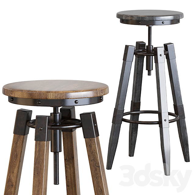 BY-lYJ Bar Stool Industrial Vintage Metal 3DSMax File - thumbnail 3