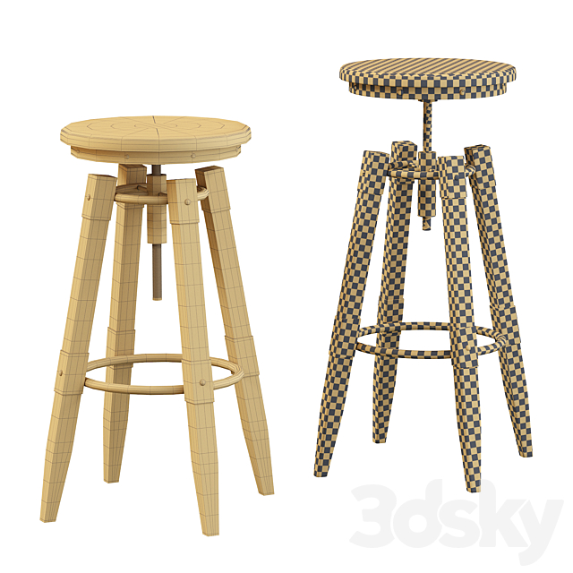 BY-lYJ Bar Stool Industrial Vintage Metal 3DSMax File - thumbnail 4