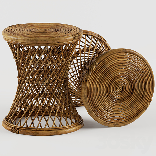 Calero Rattan Round Stool TAN 3DSMax File - thumbnail 1