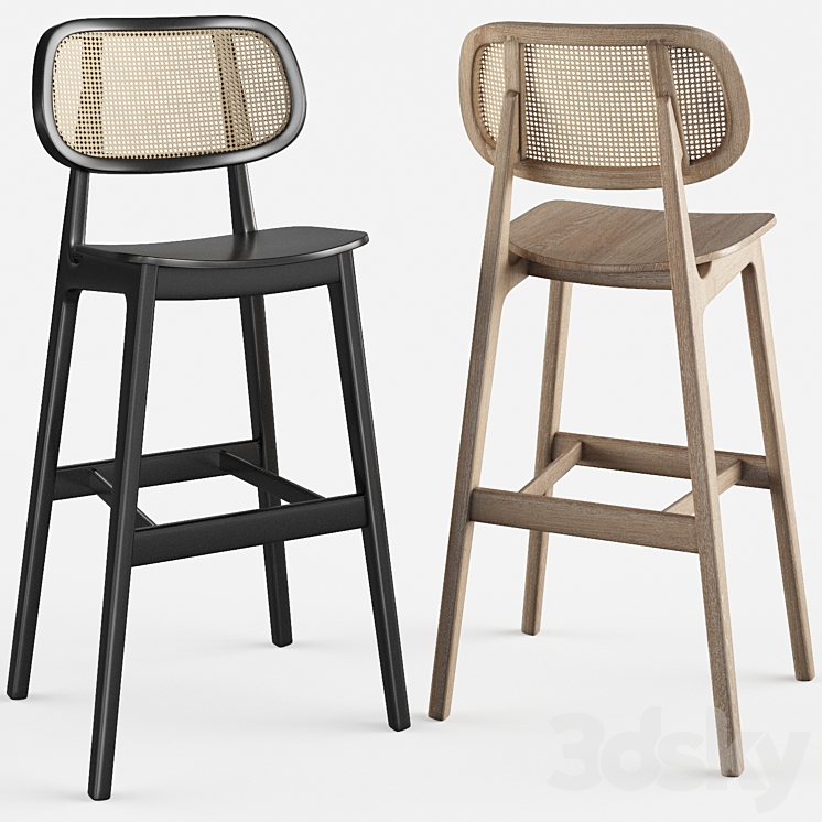 Cane wood restaurant bar stool 3DS Max Model - thumbnail 1