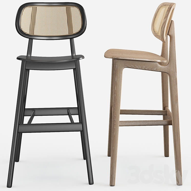 Cane wood restaurant bar stool 3DS Max Model - thumbnail 2