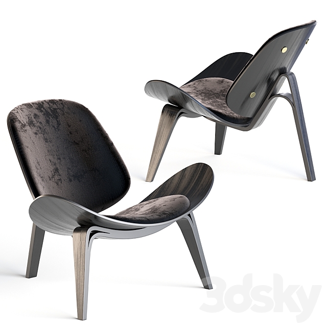 Carl Hansen CH07 Shell Chair Lounge Chair black 3ds Max - thumbnail 1