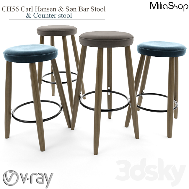 CH56 Carl Hansen & Søn Bar Stool & counter stool 3DSMax File - thumbnail 1